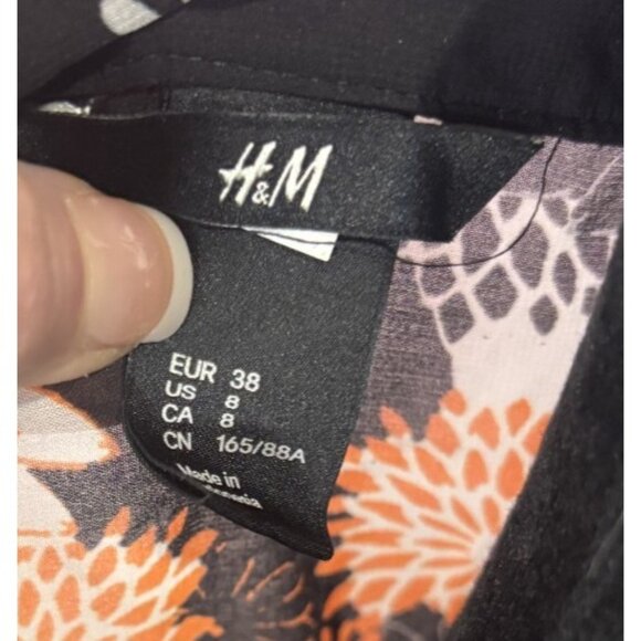 H&M BLACK ORANGE SHEER FLORAL 100% POLYESTER SLEEVELESS SHIRT TANK BLOUSE TOP 8 - Picture 11 of 12